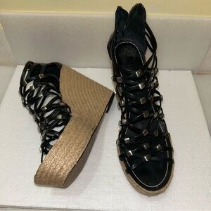 Vince Camuto Empire Espadrille Wedge Strappy Sandal Leather Upper Size 8B/38